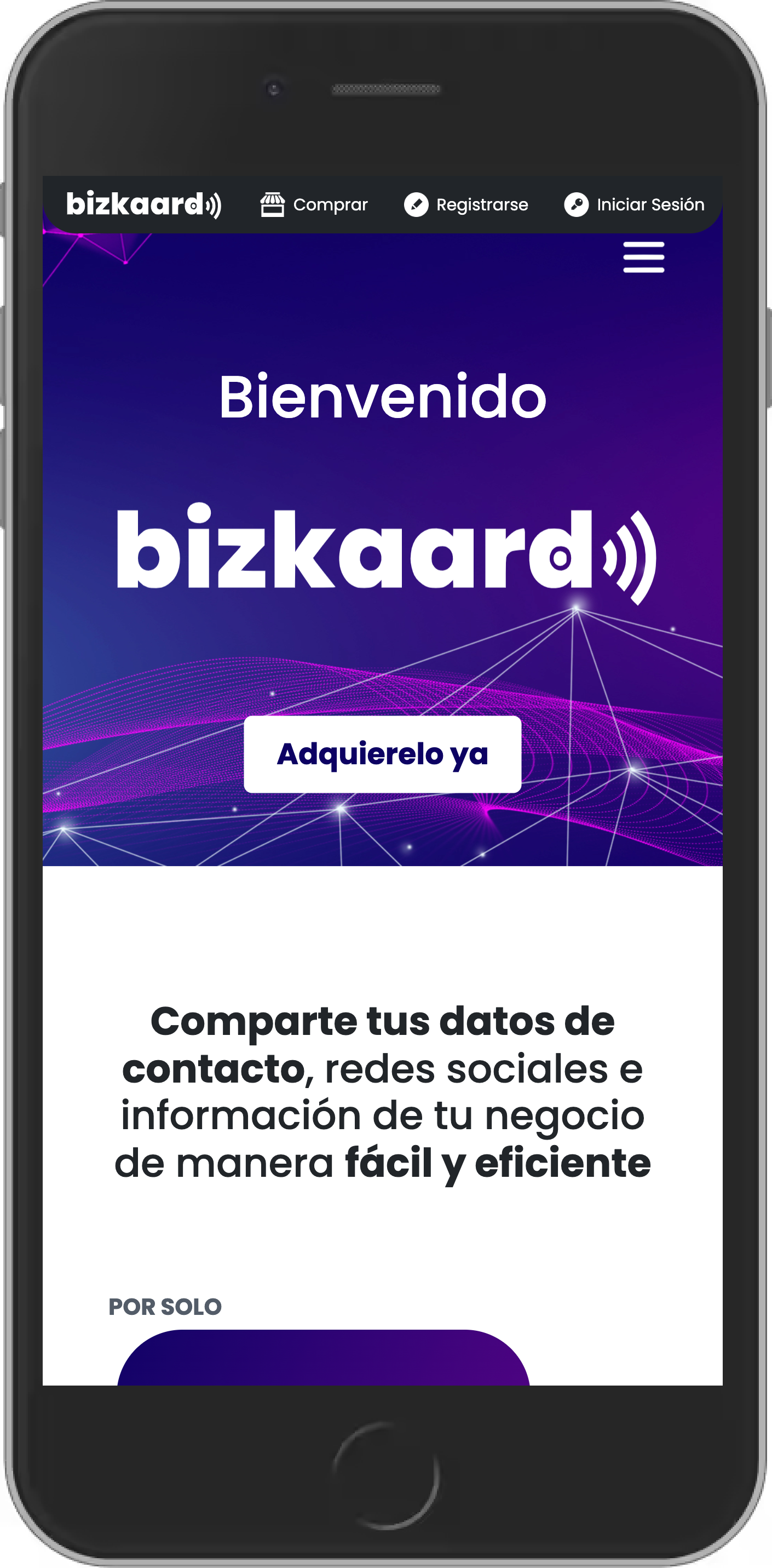 Imagen de un teléfono visitando la página bizkaard.com